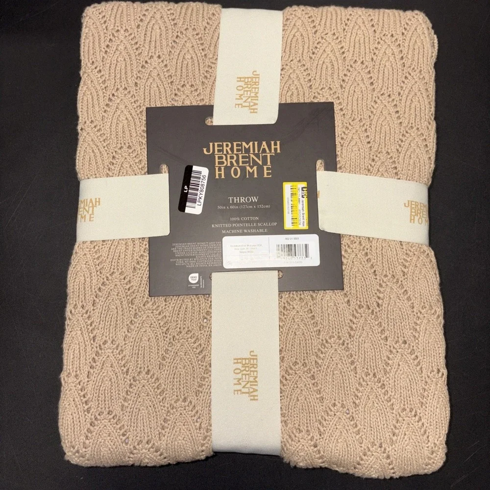 Sand Jeremiah Brent Home 100% Cotton Knitted Pointelle Scallop 50in x 60in 20744